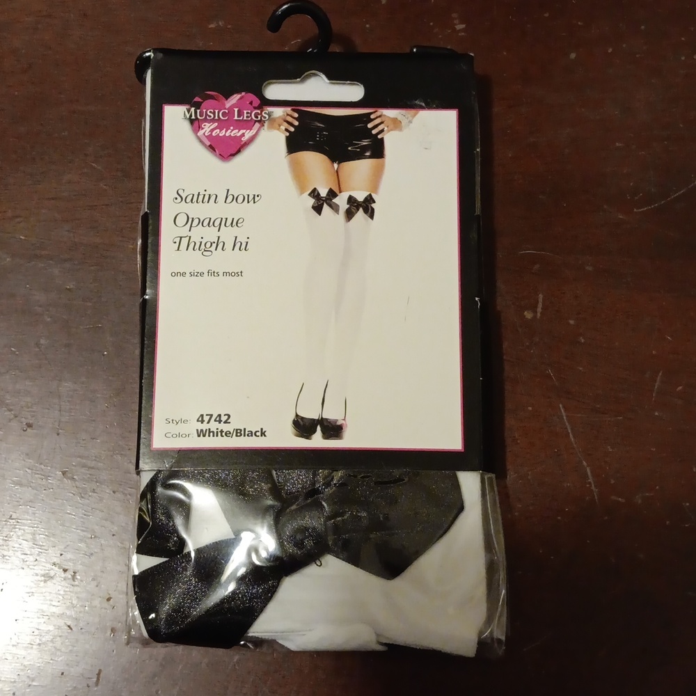 NWT Leg Avenue Satin Bow Opaque Thigh Highs